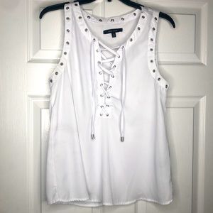 White Tie Up Sheer Blouse Tank Top